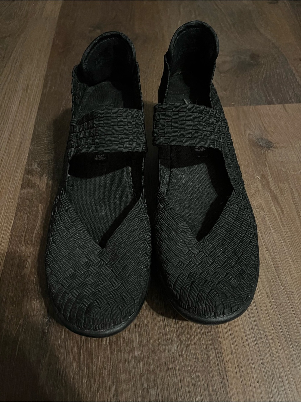 Women's Black Woven Wedge Heels